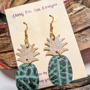 Gold and Blue Leaf Earrings
